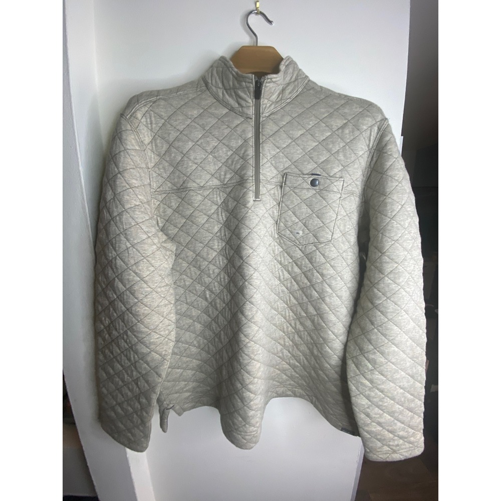Eddie Bauer Mens XL Quilted Quarter‎ Zip Pullover Heather Grey Diamond Pattern